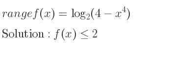 The range of f(x)=log_{2}(4-x^4) is f(x)<= 2